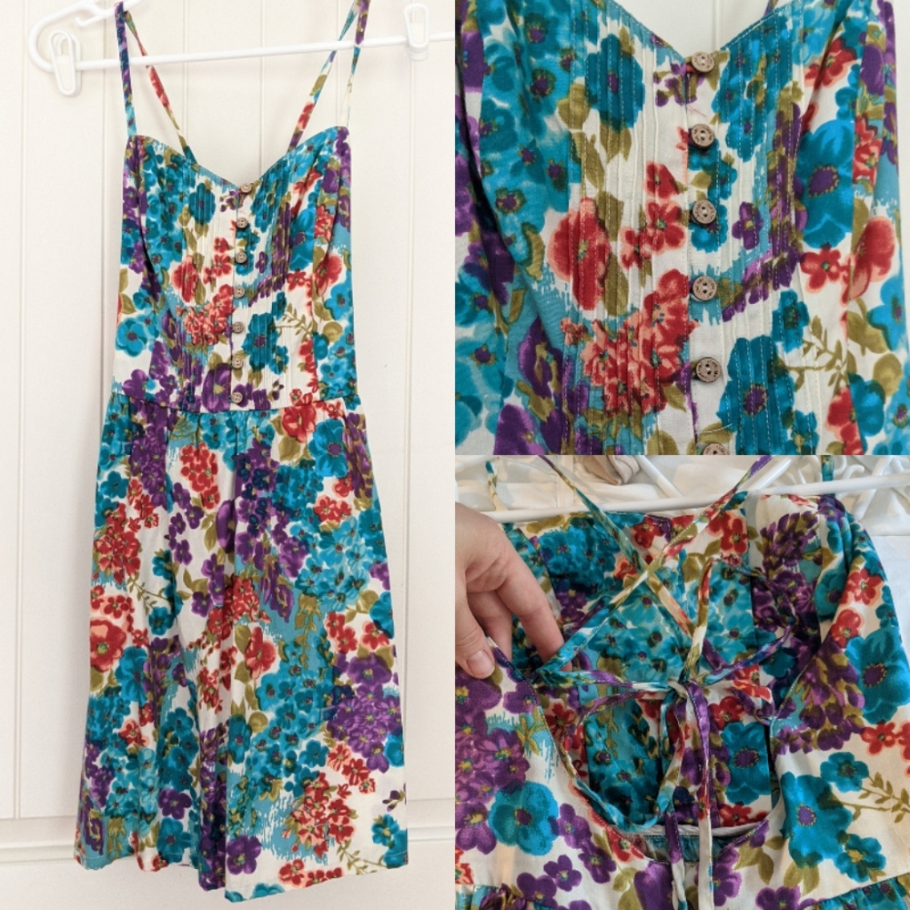 Floral Print Lace Up Back Dress
